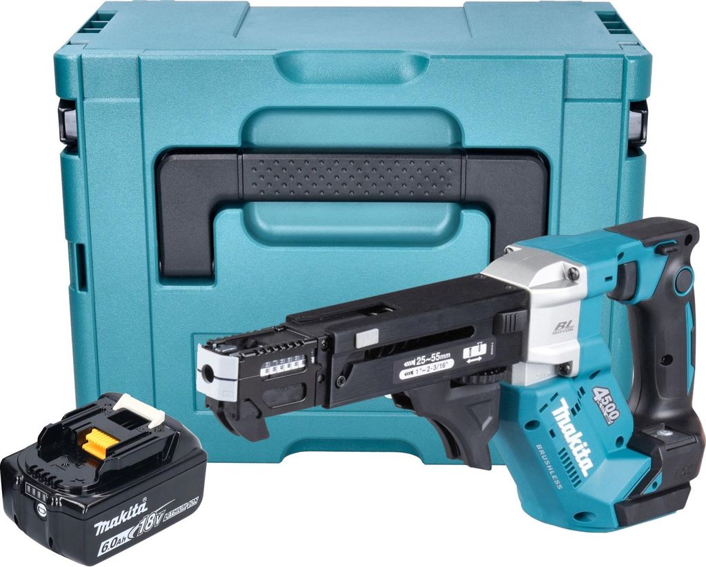 Makita DFR 552 G1J Akku Magazinschrauber 18 V 25 - 55 mm Brushless + 1x Akku 6,0 Ah + Makpac - ohne Ladegerät