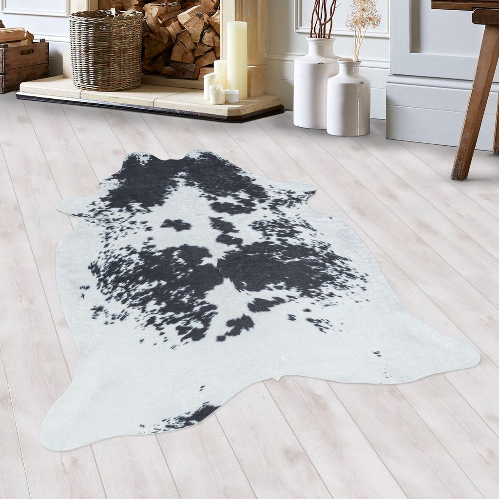 Homebyhome Kunstfell Teppich, Waschbares Fellimitat in Kuhfell-, Zebra- oder Tigerfell-Optik Grösse 100x135 cm