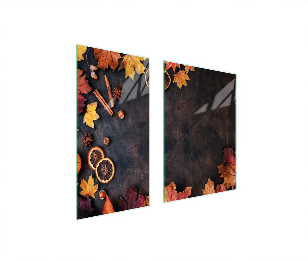 Coprifornelli Vetro 75x52 Foglie Autunno Tagliere Ceramica 2pz