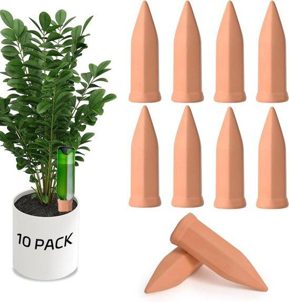 10 Stuks Terracotta Selbstwassende Pflanzstifte – Für Weinflaschen – Innen & Außen - Wasserdispenser für Zimmerpflanzen - automatisches Wass...