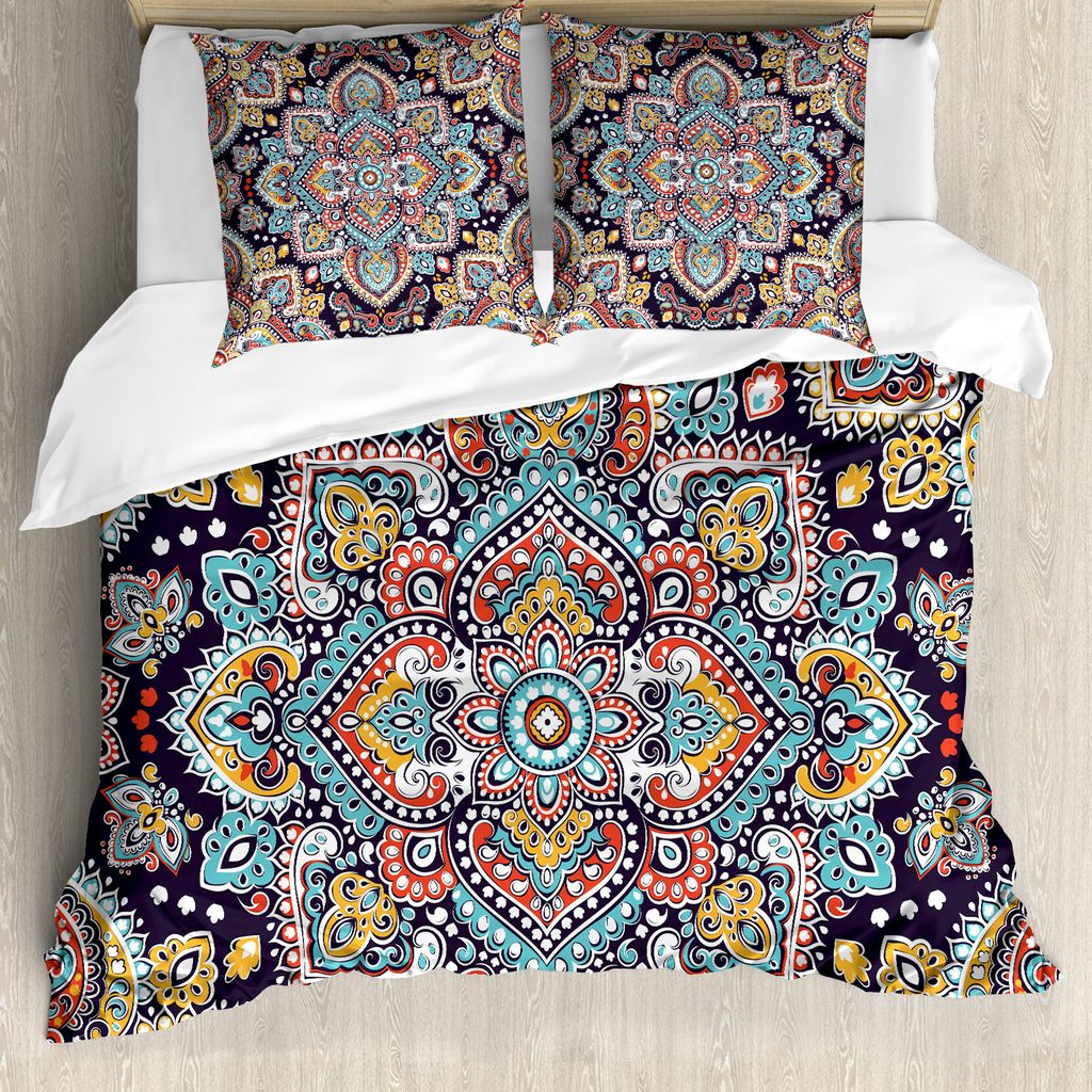 ABAKUHAUS Ethnisch Bettbezug, Vintage Boho Kunst, Milbensicher Allergiker geeignet mit Kissenbezügen, 155 cm x 220 cm - 80 x 80 cm, Mehrfarbig