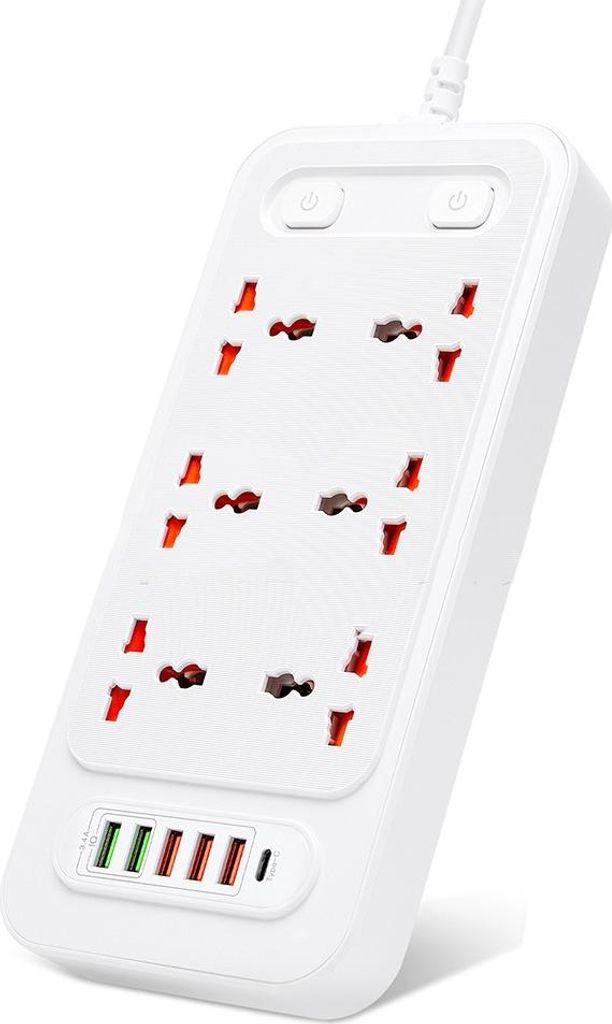 INF EU Steckdosenleiste mit Type-C & 5 USB Ports - Intelligentes Laden Weiß
