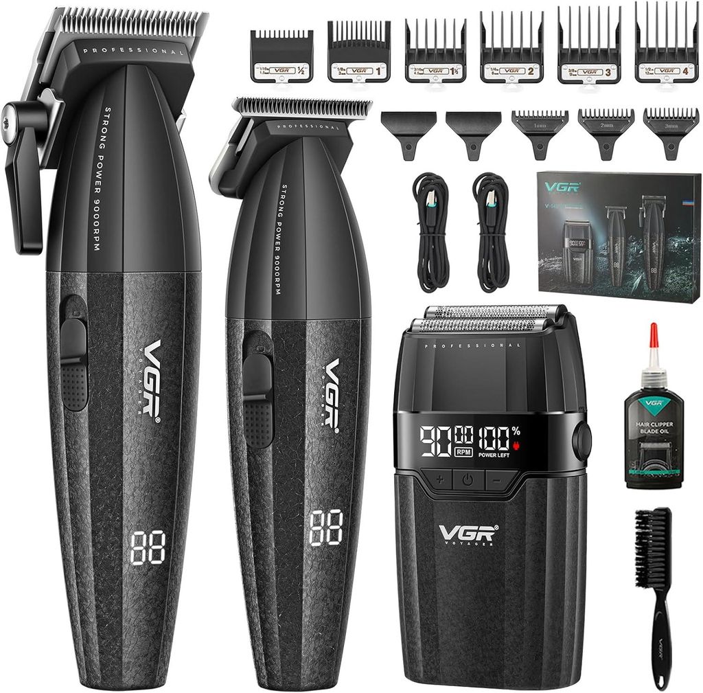 3 IN 1 Haarschneidemaschine Profi Haarschneider Haartrimmer und Folienrasierer Set, Kabellose Friseur Set LED Anzeige für den Friseur und Heimgebr...