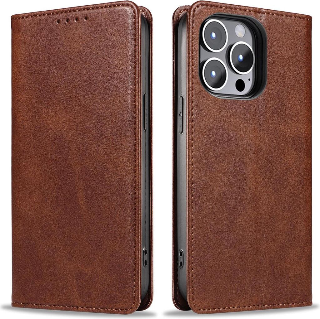 Handyhülle für Apple iPhone 15 Pro Max Kunstleder Flip Cover Hülle Handytasche Case Kartenfach Farbe: Dunkelbraun