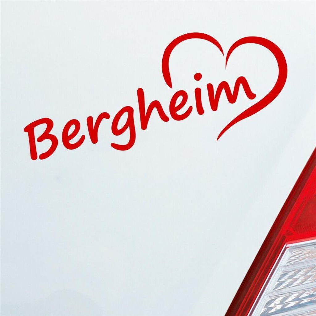 Auto Aufkleber Bergheim Herz Stadt City Liebe Love Heimat Heart 20x8 cm Rot Sticker Heckscheibenaufkleber