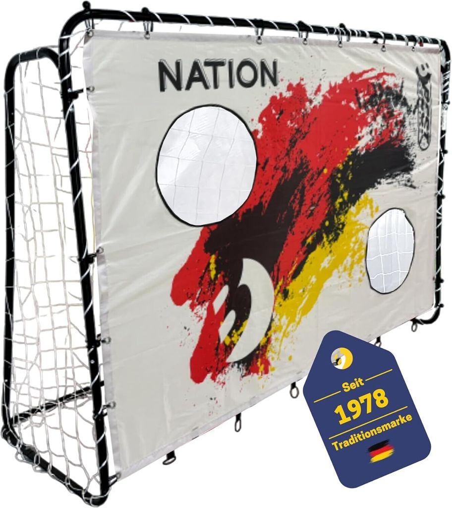 Fußballtor-Set 213 x 152 x 76 cm in Schwarz mit Torwand "Nation D"