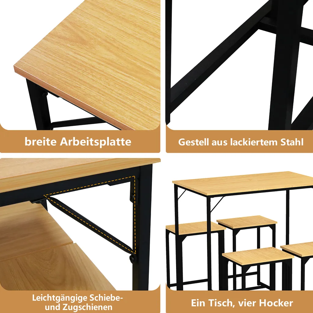 WAOHO Ensemble Table à Manger avec 4 Chaises en Acier Noir et Bois Brut - 7