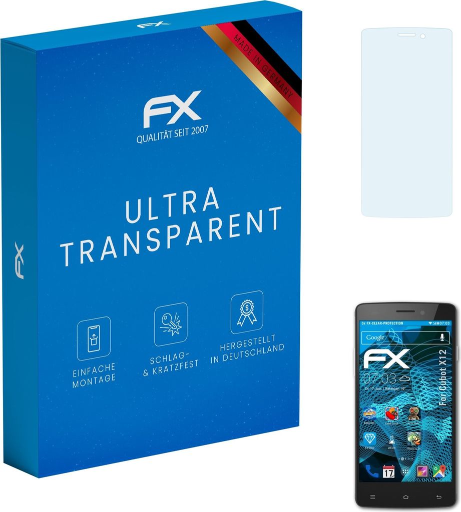 atFoliX FX-Clear 3x Schutzfolie kompatibel mit Cubot X12 Displayschutzfolie