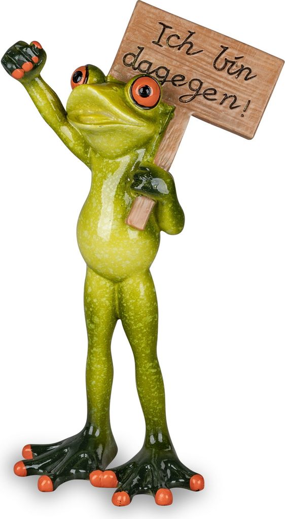 Deko Frosch Demonstrant Protest Schild Lurch Gecko Echse Figur Mann Skulptur