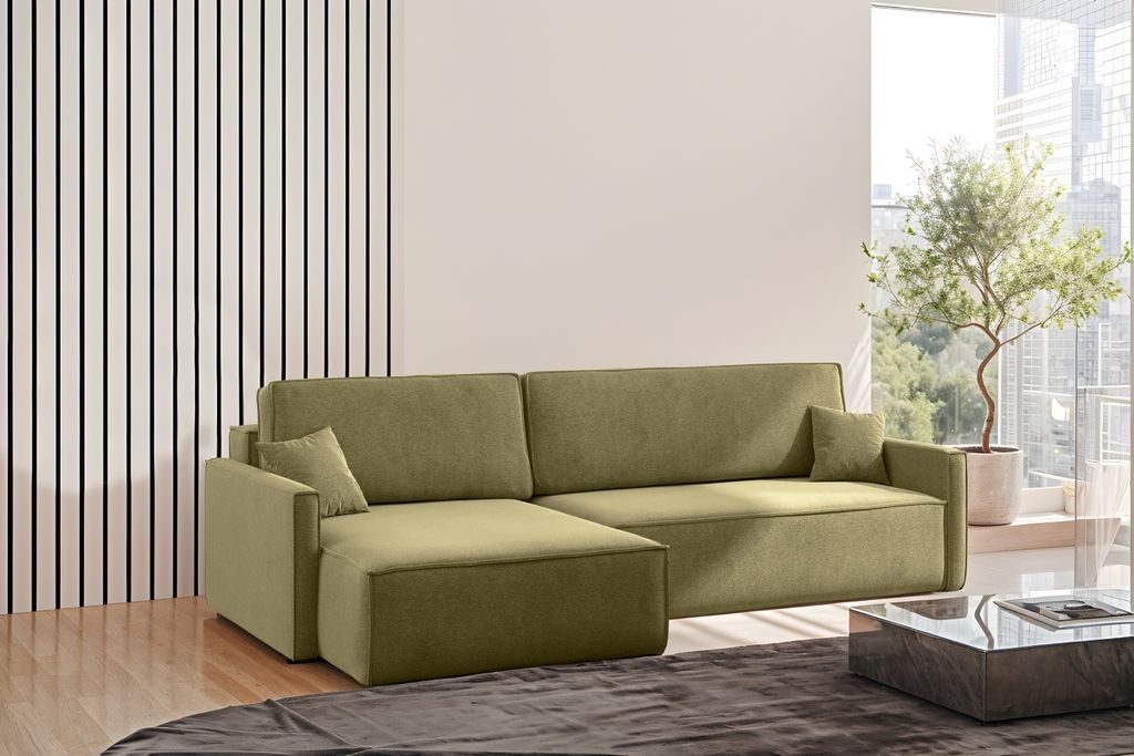 Kaiser Möbel Schlafsofa Carlos L-Form, Ecksofa Mit Bettkasten Und Schlaffunktion Stoff Salvador Links Olive