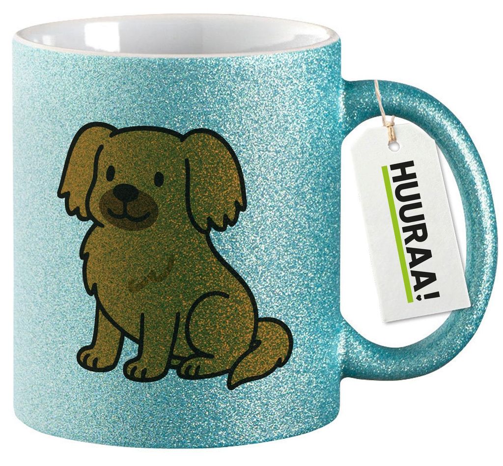 Huuraa Glitzertasse Tibet Spaniel Comic Tibbie 330ml Blau Keramik Kaffeebecher Geschenkidee