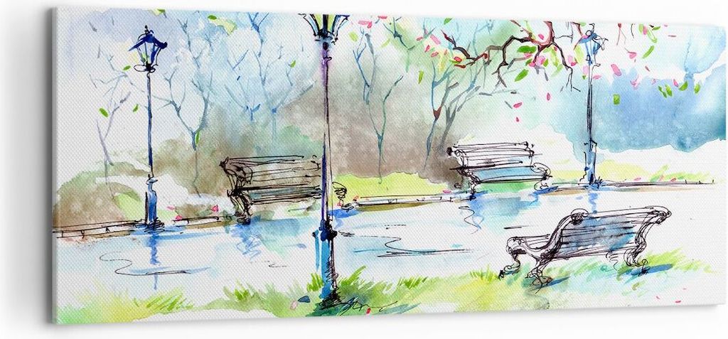 Bild auf Leinwand - Leinwandbild - Path urban Park Landschaft - 120x50cm - Wand Bild - Wanddeko - Leinwanddruck - Bilder - Kunstdruck - Wanddekorat...