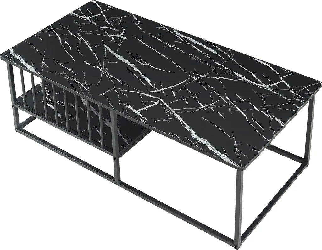Table basse de salon rectangulaire noire aspect marbre avec niche