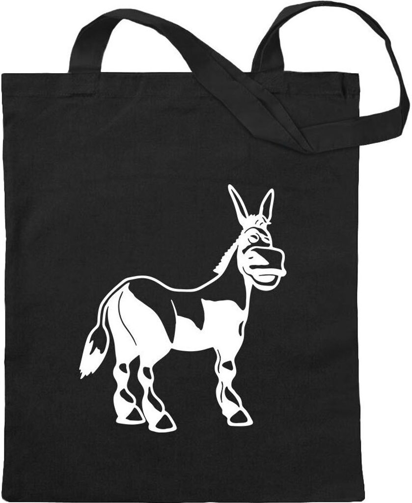 Kiwistar - Baumwolltasche - schwarz - Esel - Motiv 1 - tragen - Tragetasche Stoffbeutel Umhängetasche Langer Henkel
