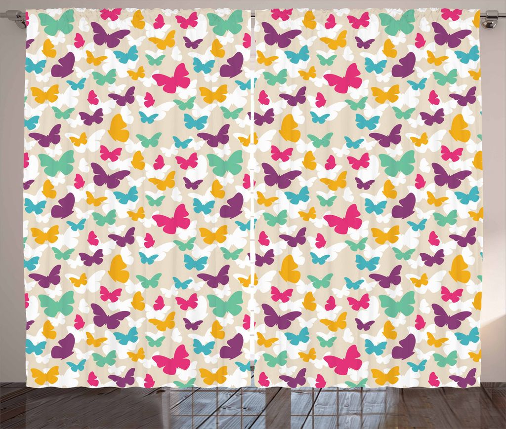 ABAKUHAUS Schmetterling Rustikaler Gardine, Fantasie Dreamy Frühling, Schlafzimmer Kräuselband Vorhang mit Schlaufen und Haken, 280 x 175 cm, Meh...
