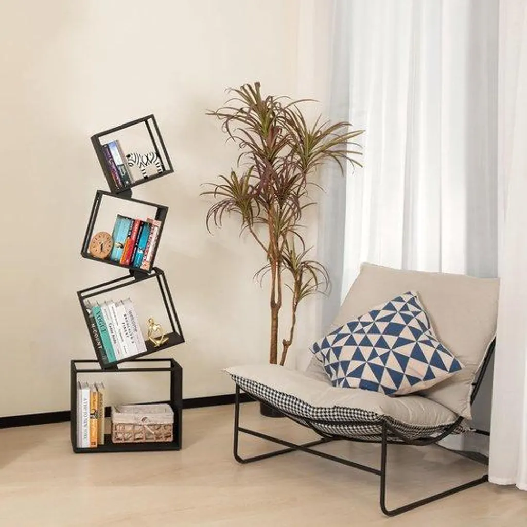 Étagère noire 4 niveaux 125x42,5 cm - Solution rangement petit salon