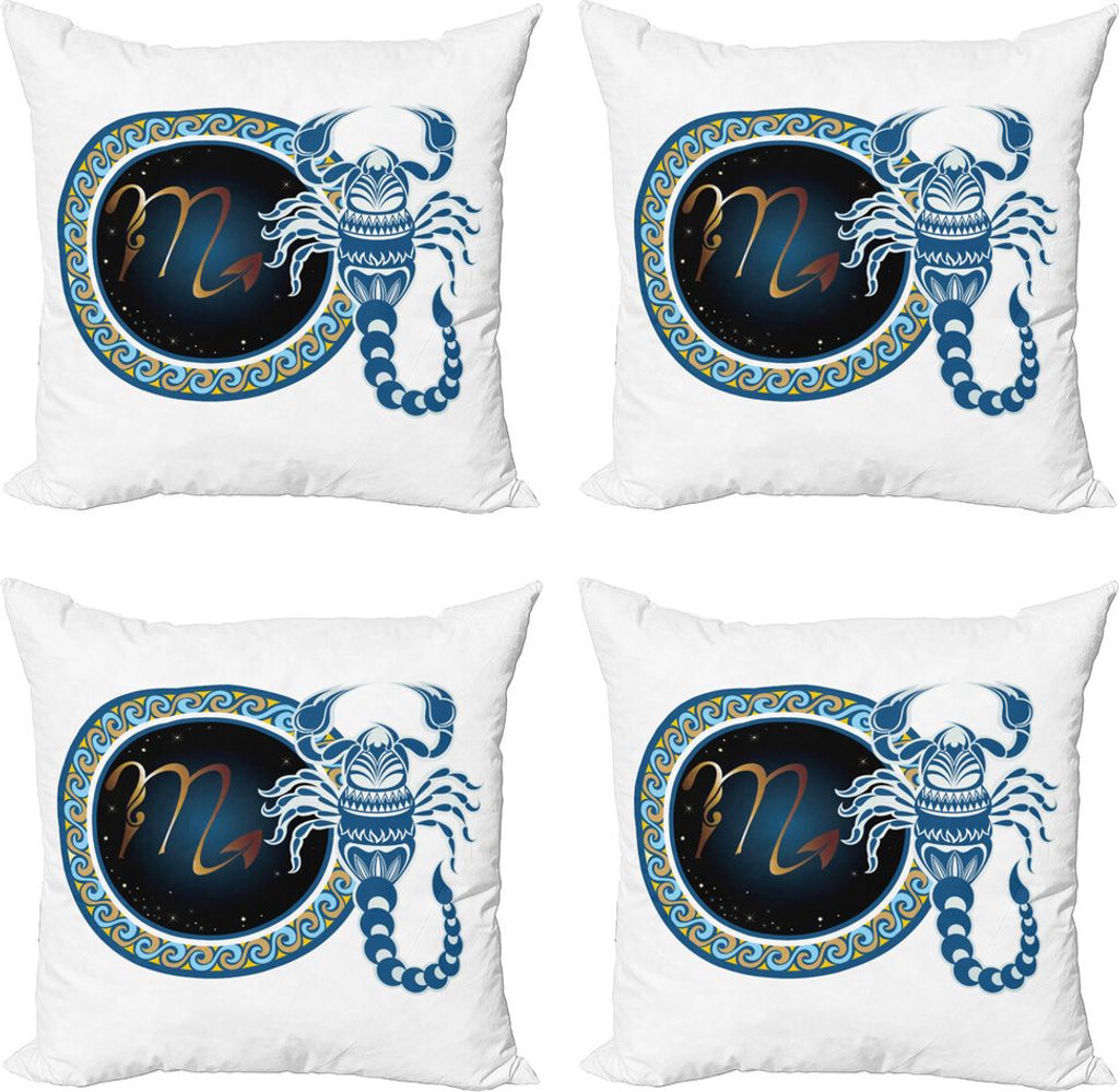 ABAKUHAUS Sternzeichen Skorpion Kissenbezug Set (4 Stück), Kreis, Moderner Doppelseitiger Digitaldruck, 45 cm x 45 cm, Blau Indigo Pale Brown
