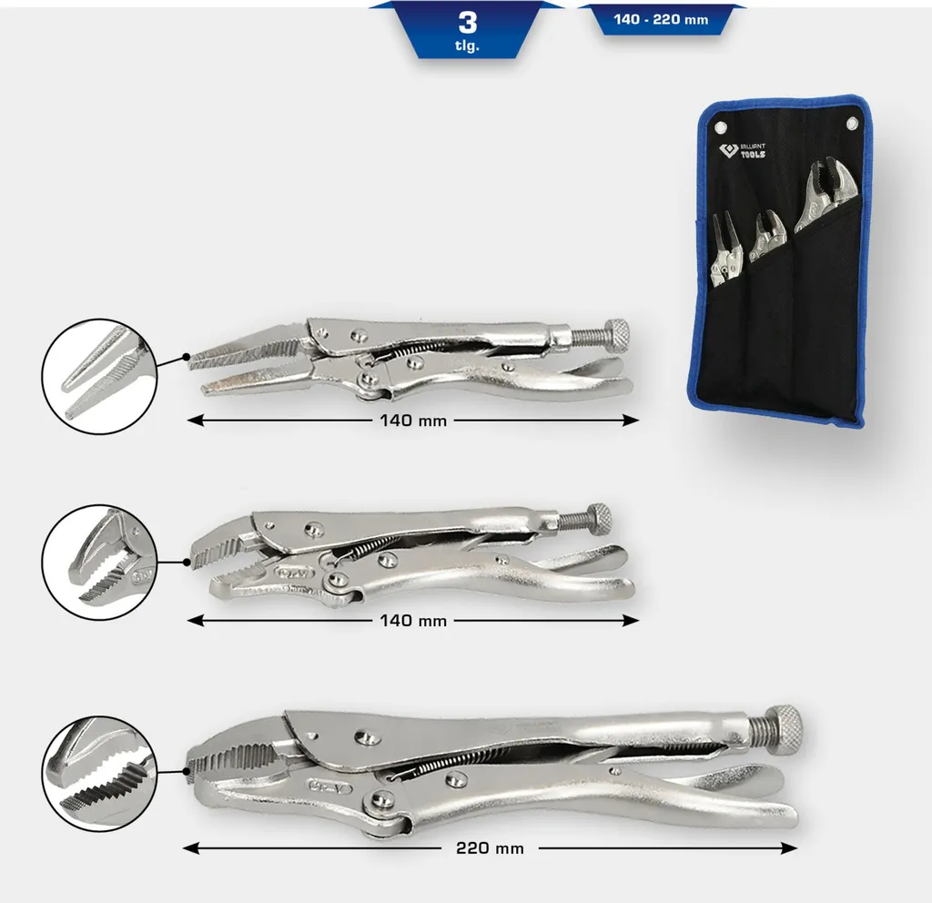 Kit de pinces de préhension pour soudure et mécanique - Set complet 3 pcs - 6