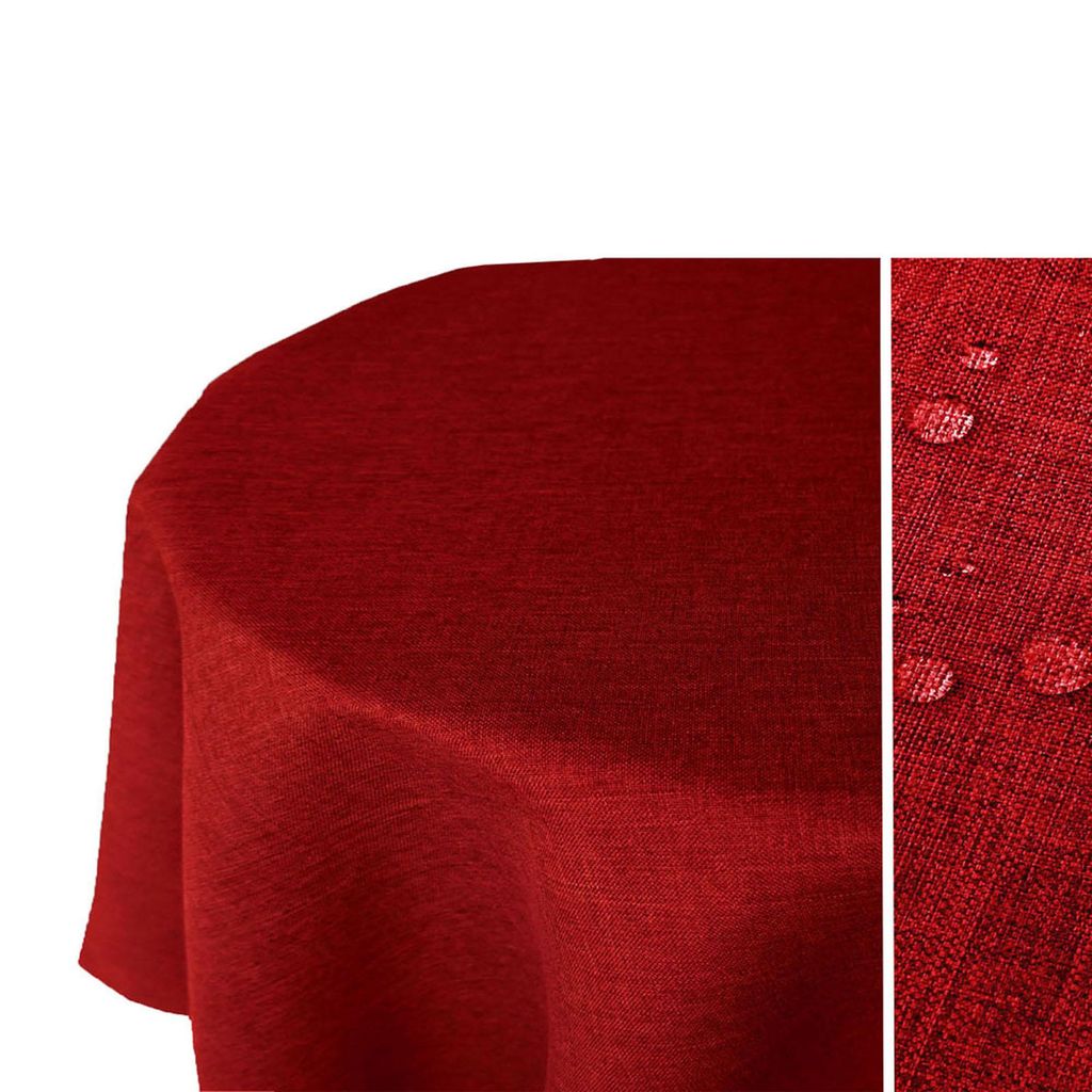 LEINEN Optik Oval 160x220 ROT Tischdecke Fleckschutz Produktbild 