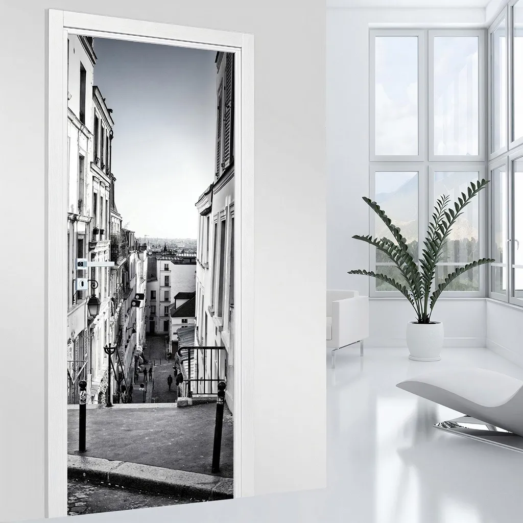 Poster de porte Trompe l'oeil Ruelle - Décoration Adhésive MAT 83x205