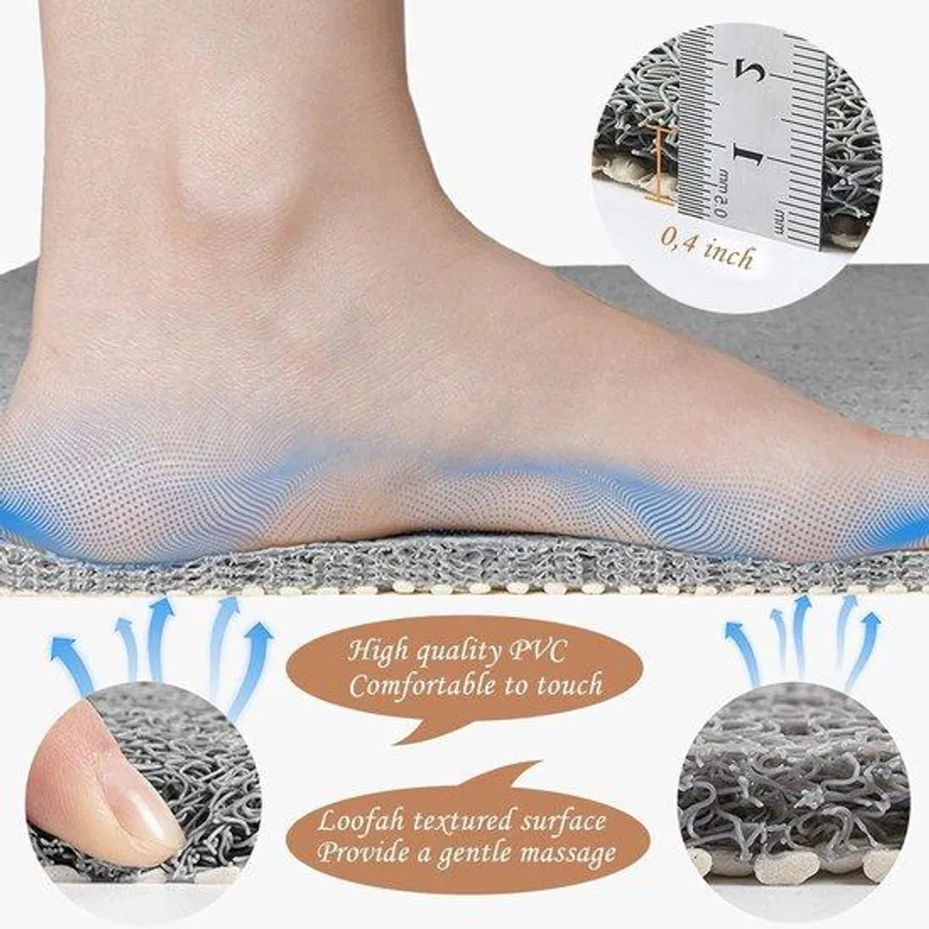 Tapis de douche antidérapant gris avec luffa et structure poreuse 40x60cm