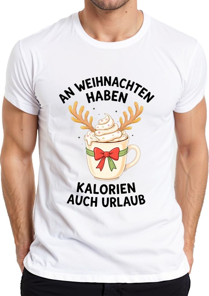 An Weihnachten haben Kalorien lustig Geschenk Kaffee Rentier Herren T-Shirt, Weiß, M