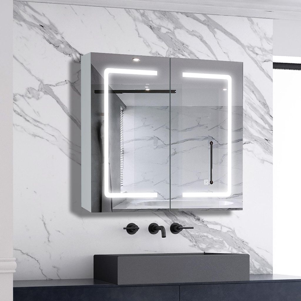 AICA LED Spiegelschrank 80x70cm Weiß Matt Produktbild 