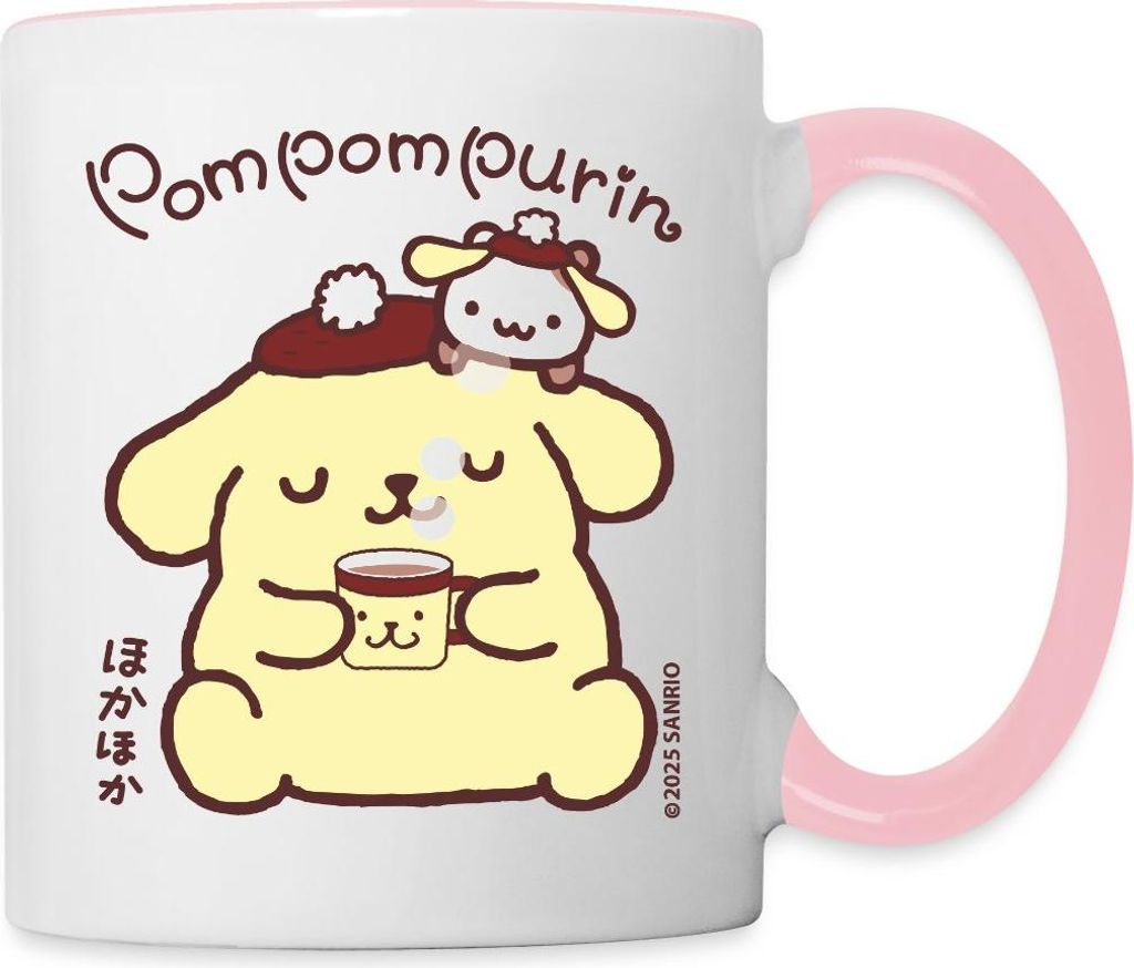 Spreadshirt Pompompurin Trinkt Kaffee Mit Muffin Tasse Zweifarbig, One size, Weiß/Pink