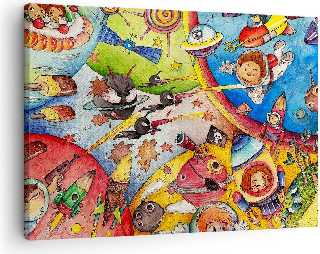 Bild auf Leinwand - Leinwandbild - Kind Raum Raumschiff Eis - 70x50cm - Wand Bild - Wanddeko - Leinwanddruck - Bilder - Kunstdruck - Wanddekoration...