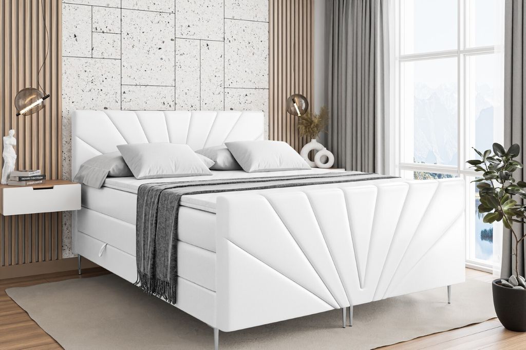 ALTDECOR Boxspringbett mit Silber Füßen, Matratze und Lattenrost, Topper, Fußteil, Polsterbett mit Bettkasten, Bett mit Stauraum H3- und H4- Mat...