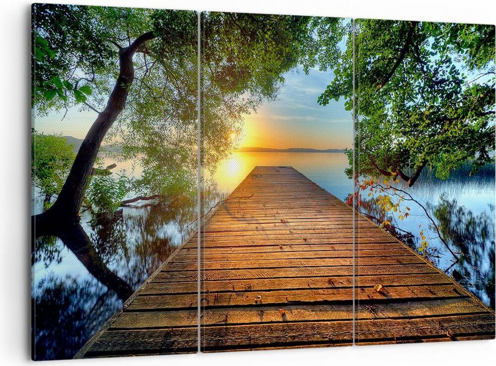 Bild auf Leinwand - Leinwandbild - Brücke See - 105x70cm - Wand Bild - Wanddeko - Wandbilder - Leinwanddruck - Bilder - Kunstdruck - Wanddekoratio...