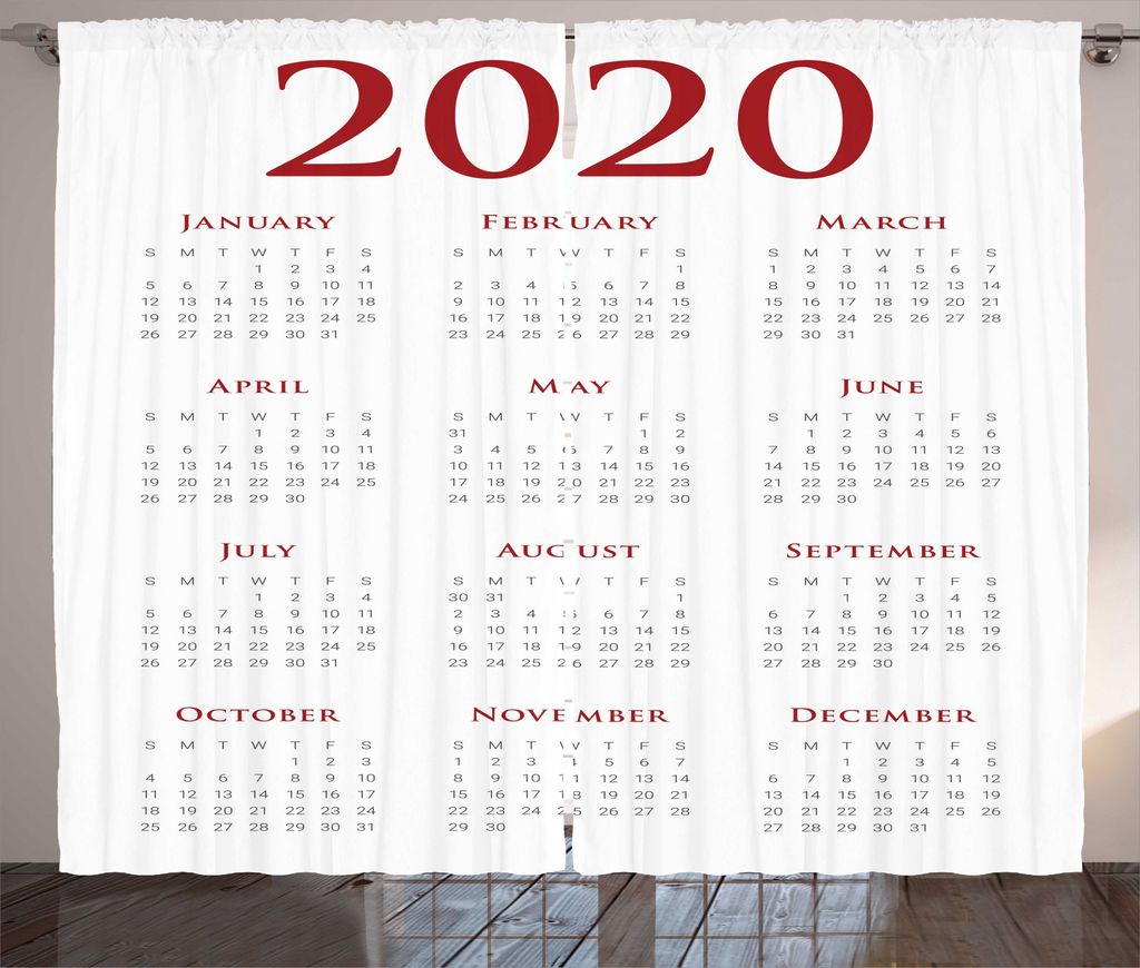 ABAKUHAUS Kalender 2020 Rustikaler Vorhang, Simple Red Konzept, Wohnzimmer Universalband Gardinen mit Schlaufen und Haken, 280 x 225 cm, Rot und weiß