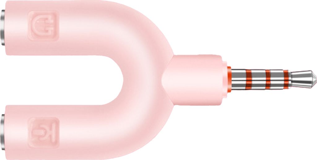 U-förmiger tragbarer 3,5-mm-Stereo-Audio-Kopfhörer/Mikrofon-Splitter-Adapter für Smartphone MP3 MP4 Player-Rosa