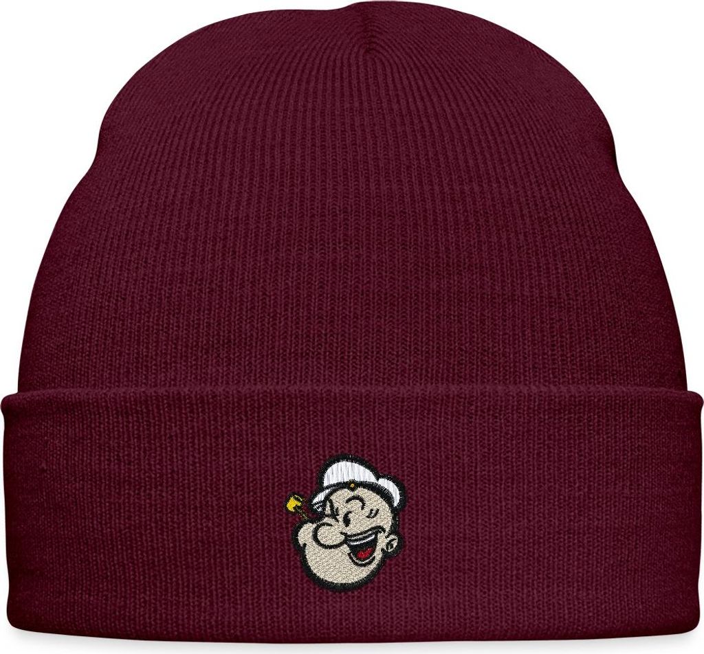 Spreadshirt Popeye Als Stickmotiv Bestickte Wintermütze, One size, Burgunderrot