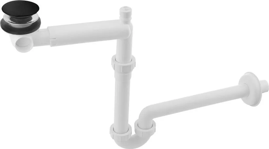 Sifone per lavabo salvaspazio URBINO con click-clack, 5/4", scarico 32 mm, bianco/nero opaco