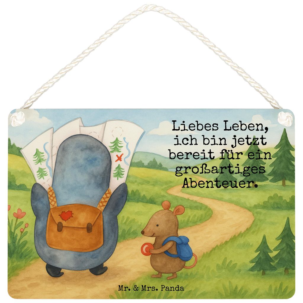 Mr. & Mrs. Panda Schild Pinguin & Maus Wanderer Design DIN A5 - Weiß - Geschenk, Pinguine, Türschild, Dekoschild, Ausflug, holzbild, Wandbild Hol...