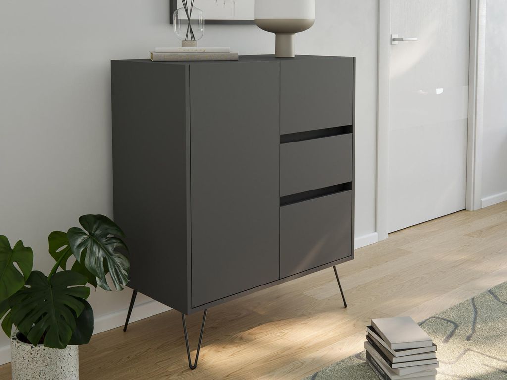 Sideboard Yako XL 80cm 3 SoftClose 1 Tür Grafit : Grafit Varianten: Grafit