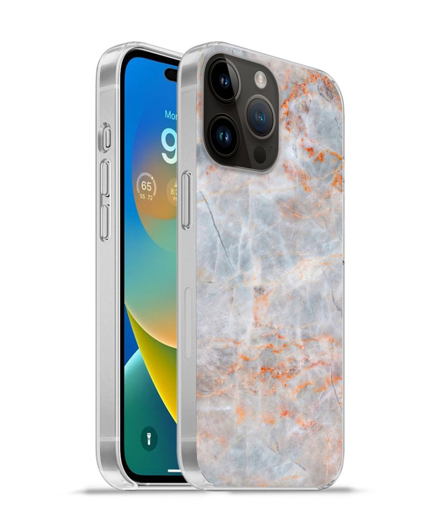 MuchoWow Handyhülle Schutzhülle Hülle für Apple iPhone 14 Pro Max Marmor - Luxus - Orange Silikon Softcase Handy Hülle - Hardcover