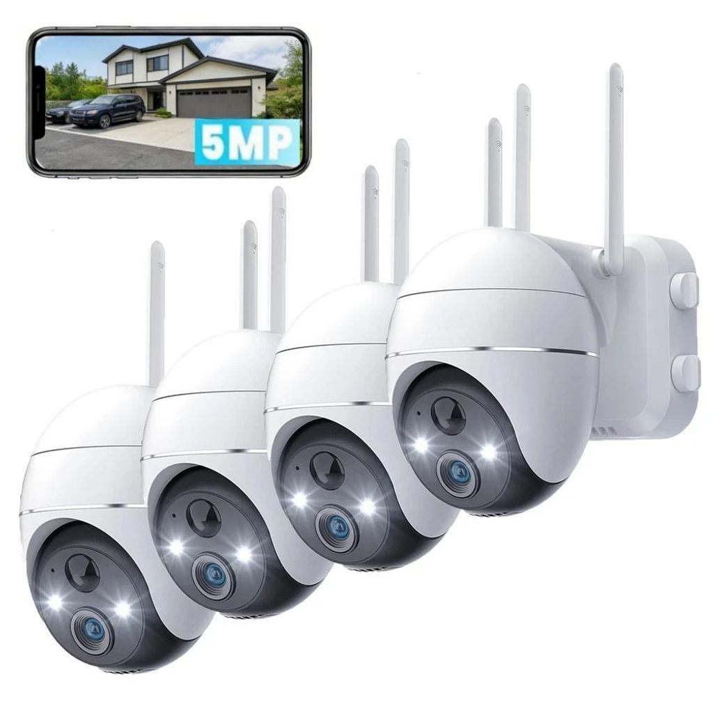 5MP Überwachungskamera Aussen Akku 355°/120° Pan Tilt WLAN Kamera mit Farbnachtsicht solar Kamera Überwachung außen PIR Bewegungsmelder Cloud 4PC