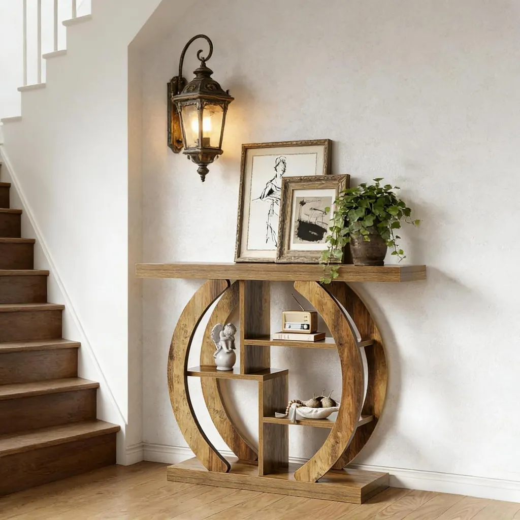 Table d'entrée décorative de style console rustique, pieds en bois massif