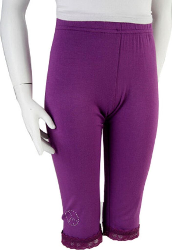 4596 Bondi Peace Leggings Mädchen – Lila/Violett, Gr. 116 – 95 % Viskose, 5 % Elasthan, mit Spitze & Strass