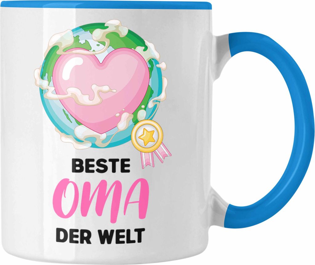 Trendation - Beste Oma Der Welt Geschenk Tasse Kaffeetasse Spruch Lustig von Enkel zum Geburtstag Weihnachten (Blau)
