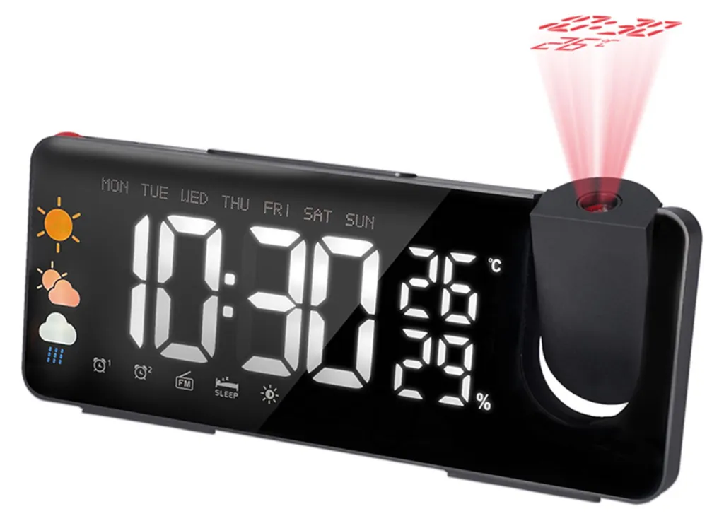 Réveil projecteur avec station météo et radio FM Solight CA05 noir