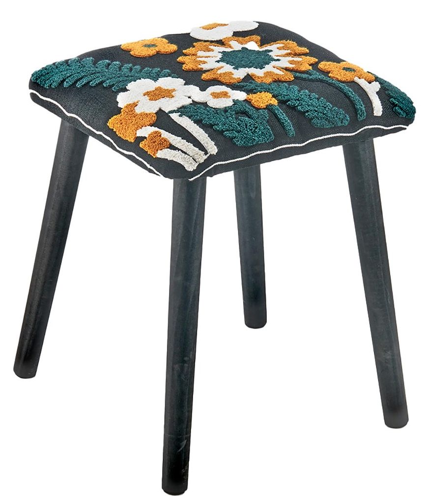 Kobolo Sitzhocker Fußhocker Hocker - IMBALI - schwarz mit floralem Muster - gepolstert - Wohnzimmer Schlafzimmer Chair black floral pattern Deco
