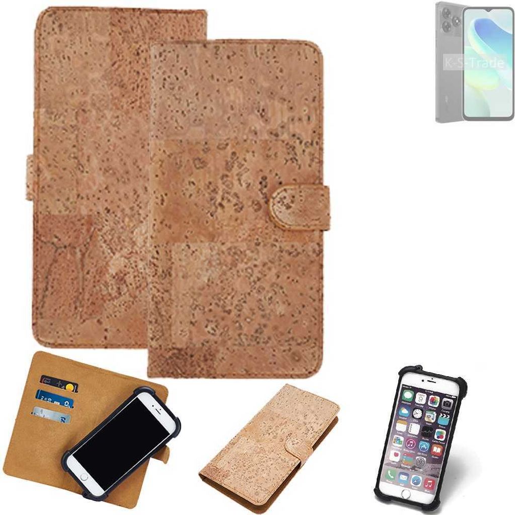 K-S-Trade Hülle kompatibel mit UMIDIGI G5C Kork Handyhülle Cover Schutzhülle TPU Case Bumper in Hellbraun, (1x)