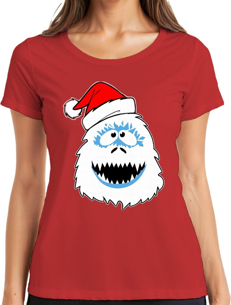 Weihnachts-Yeti Kopf fröhlicher Schneegeist Retro Weihnachten Damen T-Shirt, Rot, 3XL