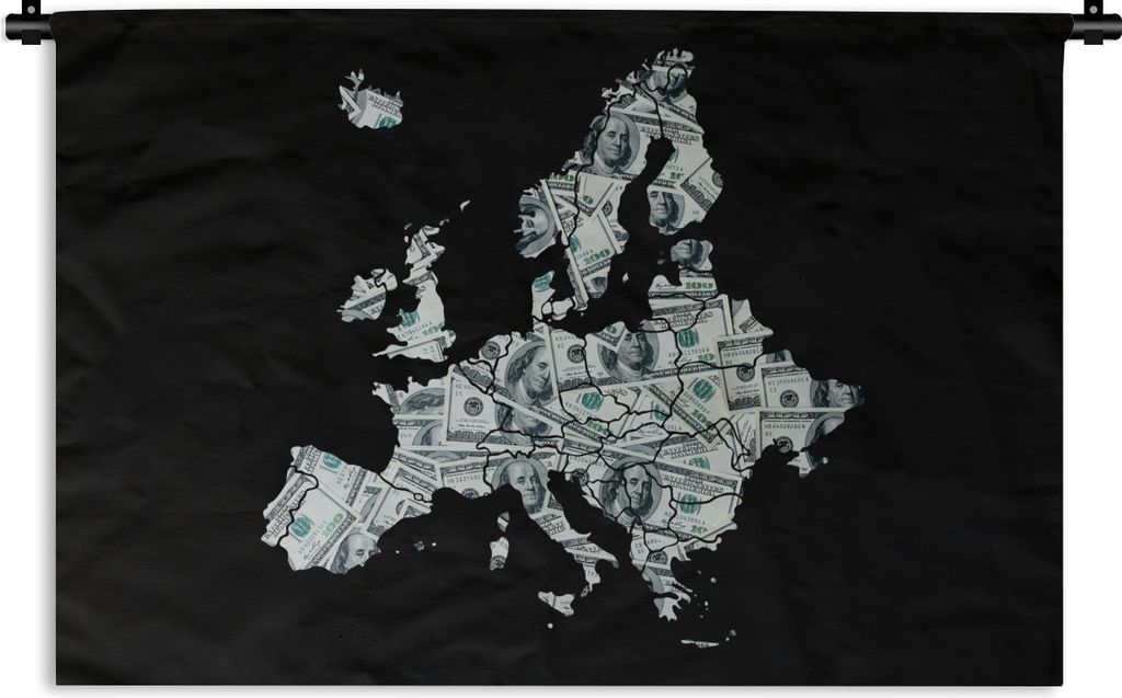 MuchoWow Wandteppich Wandbehang Karte - Europa - Geld 90x60 cm Tapisserie Dekoration Wandtuch - Wandskulpturen - Bildteppich