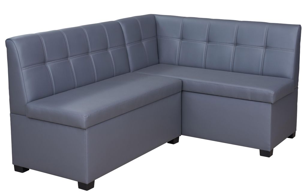 Eckbank "Komo", Sitzbank GRAU, Kunstleder, Stauraum, Truhenbank 167x121 cm (kurzer Schenkel rechts)