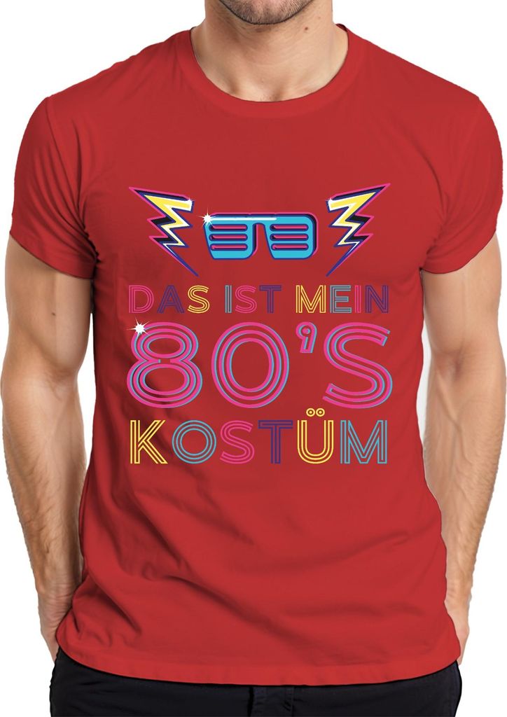 MEIN 80'S KOSTÜM 80er Jahre Retro Neon Party Karneval Brille Herren T-Shirt, Rot, L