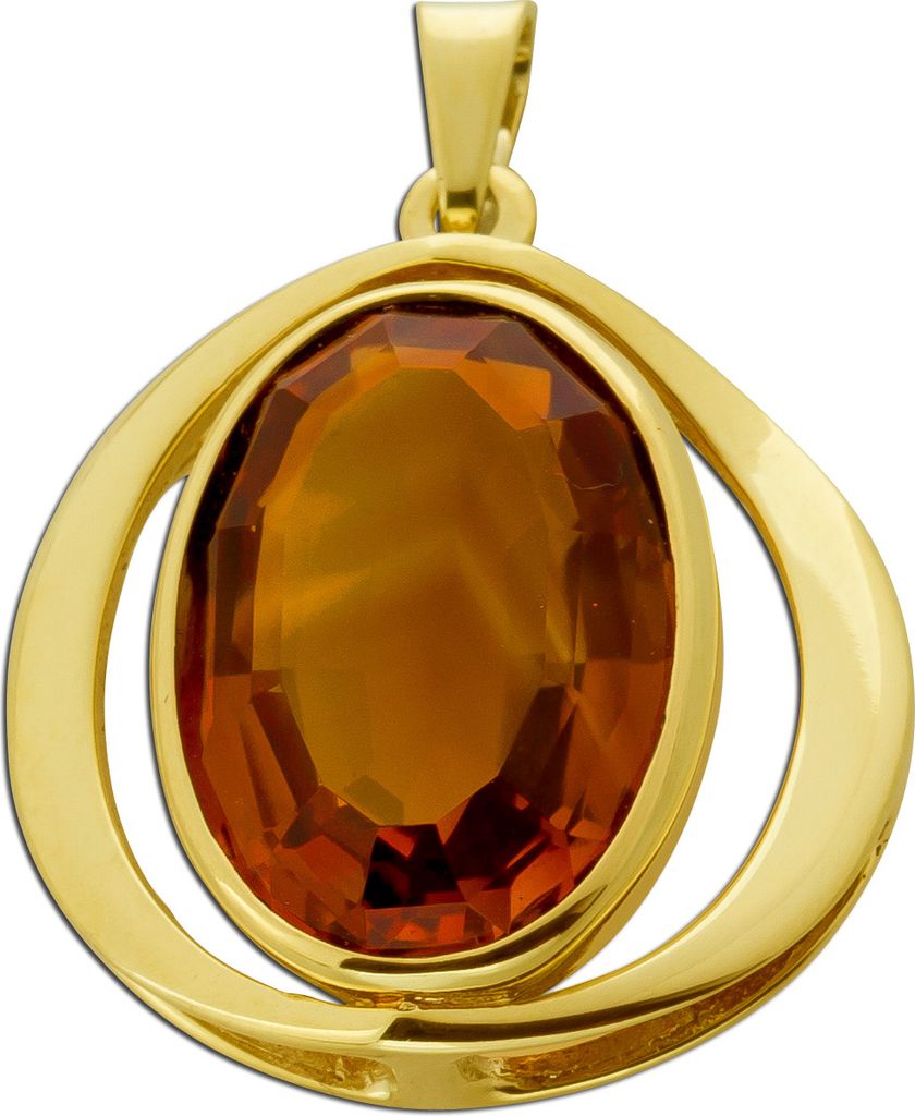 Citrin Anhänger Gold 585 14K cognac brauner Edelstein Antikschmuck